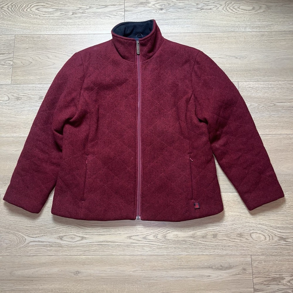 Woolrich Jacket Womens MediumRuby Heather Red Wool Full Zip Quilted Outdoor